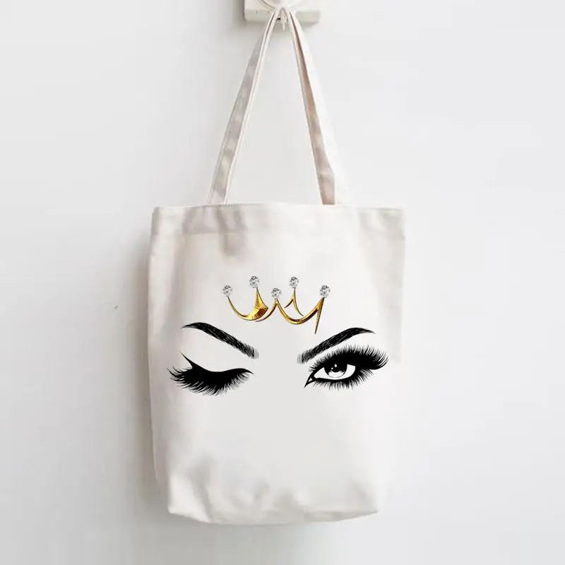 Print Shopper  Women Elegant Trend Cute Tote Bag Elegant Eye Lashes Trend Handbags Shoulder Canvas Bags Casual Shopping Girls