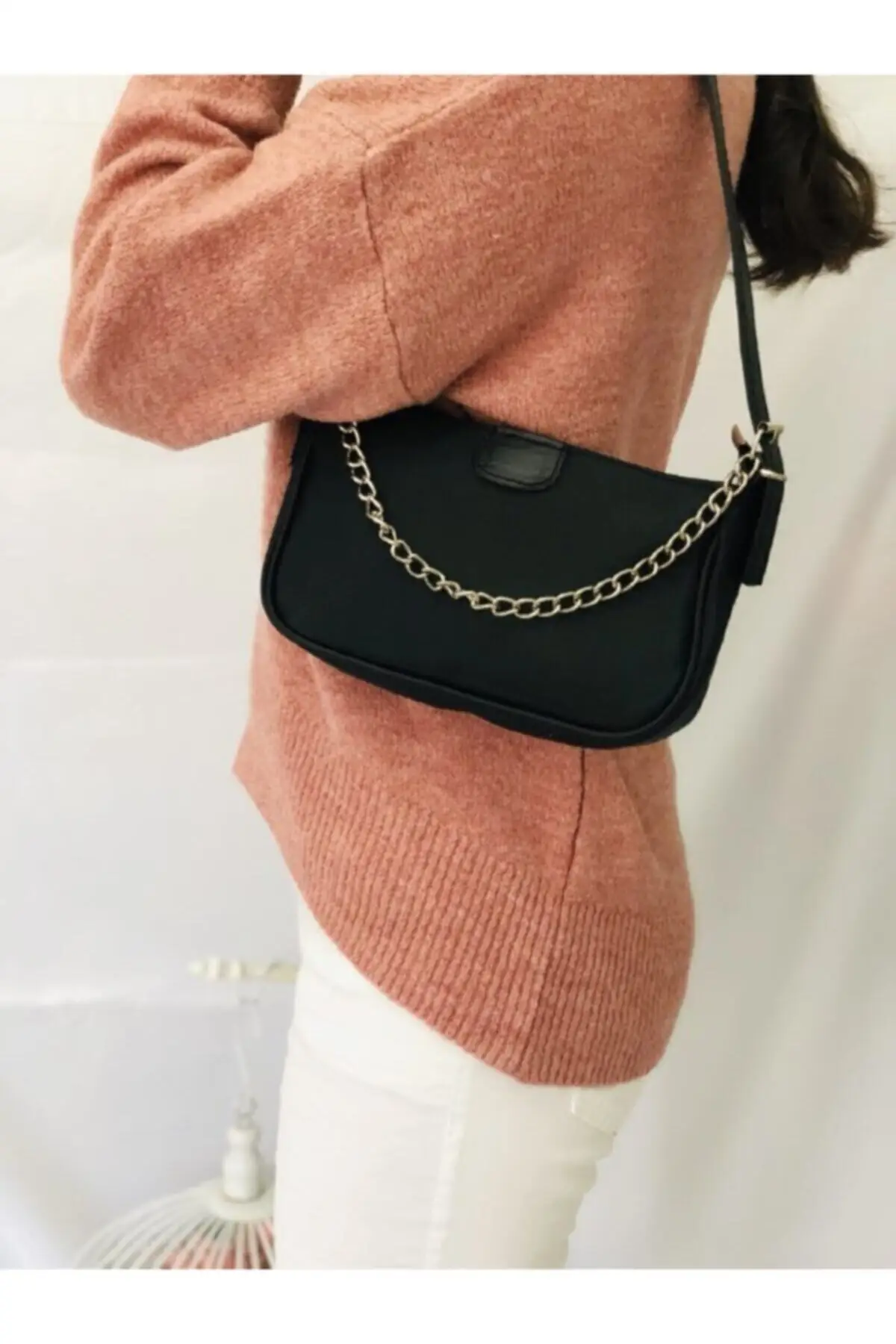 

Women black satin thin chain bag ESL-CNT3401