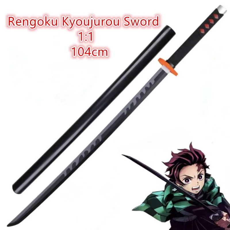 

104cm Kimetsu no Yaiba Sword Weapon Demon Slayer Rengoku Kyoujurou Cosplay Sword 1:1 Anime Ninja Knife PU toy gray