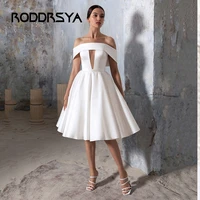 roddrsya short satin wedding dress knee length off the shoulder a line for women backless robe de mariee charming bridal gowns