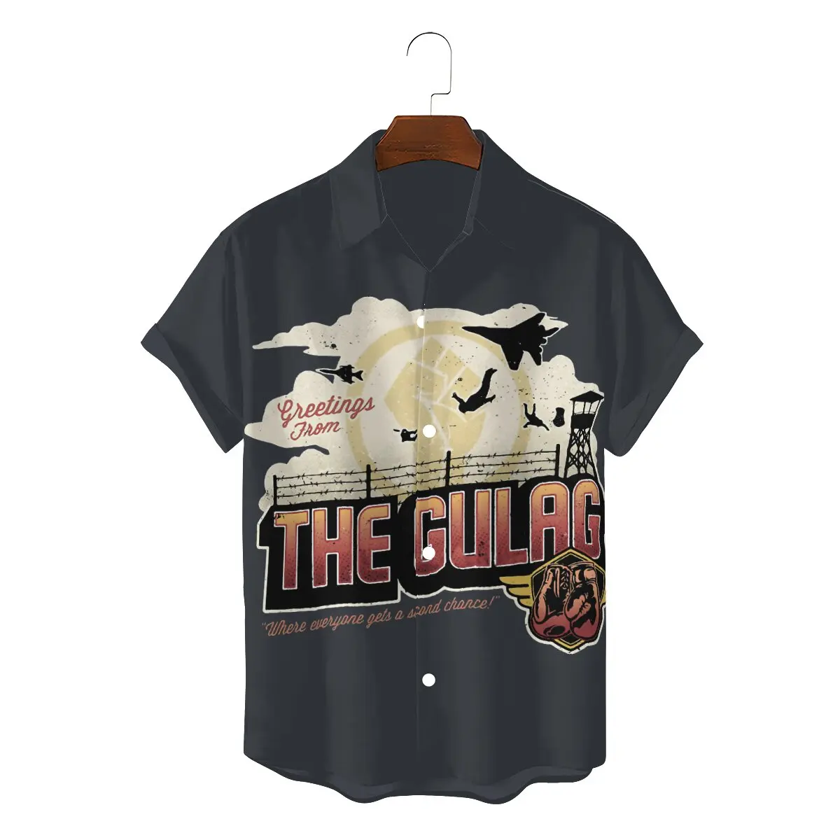 

Greetings From The Gulag 2022 Man's Vintage Hawaii Shirts COD Warzone Game Square Collar Tops Single breasted 3D Shirt