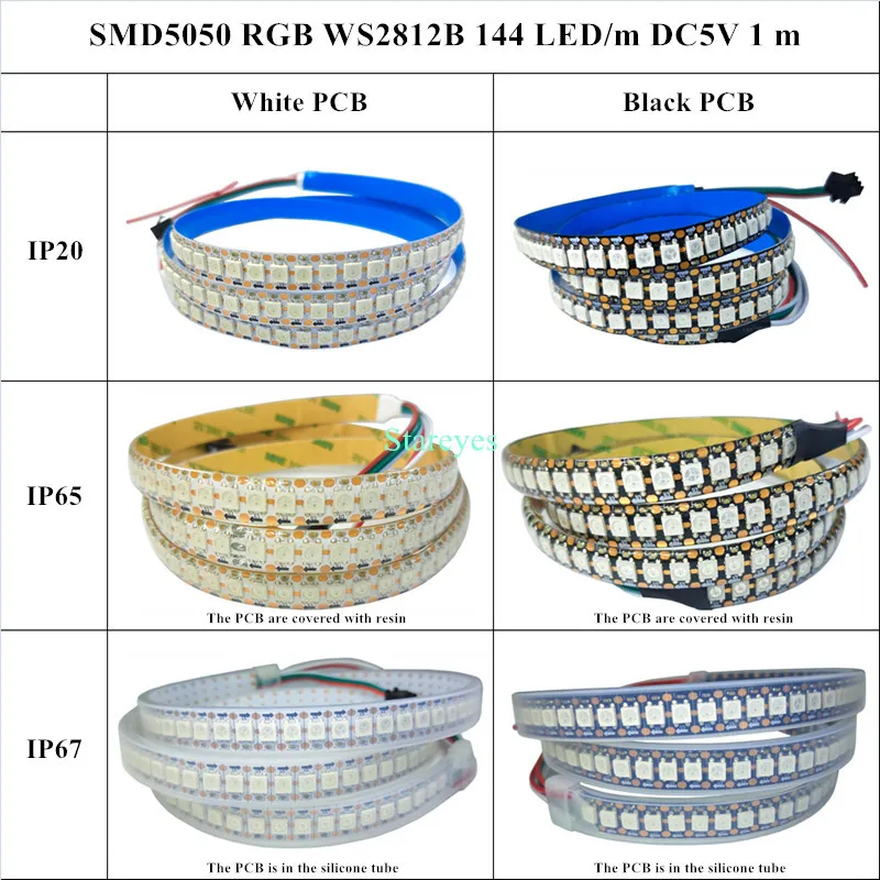 1 шт. волшебный цвет SMD 5050 м WS2812B DC5V 144 светодиодный/m RGB Светодиодная лента