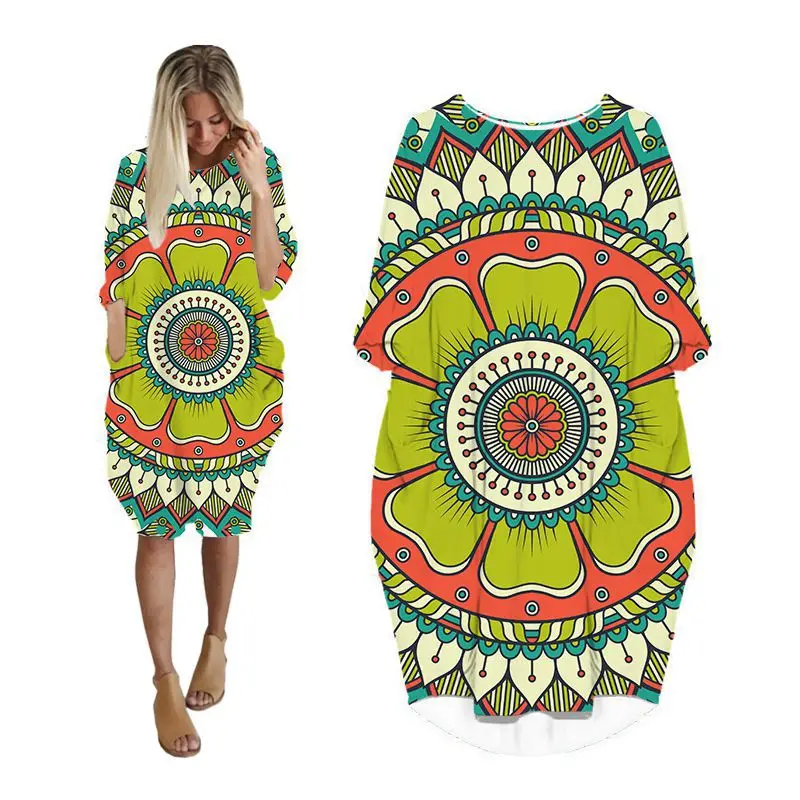 

Платье женское средней длины с рукавом «летучая мышь» и карманами