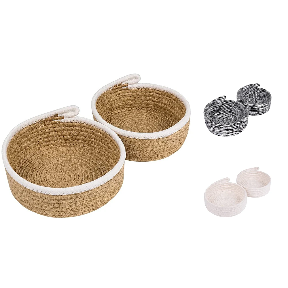 

Маленькая корзина, набор из 2 миниатюрных тканых корзин, круглая корзина из хлопкового шнура, маленькие корзины для хранения, для организаци...