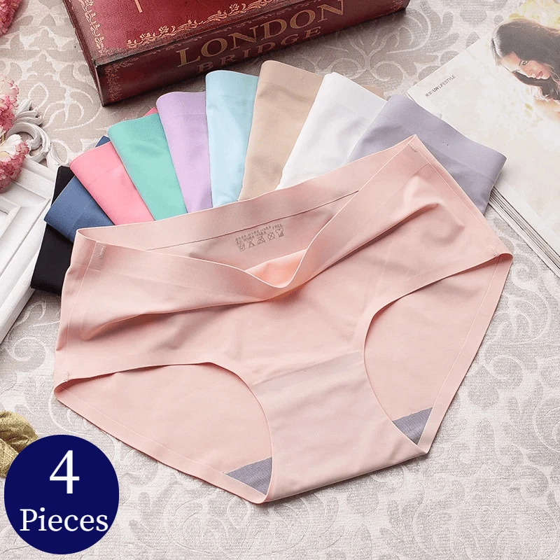 

WarmSteps 4PCS/Set Women's Panties Seamless Underwear Female Silk Satin Briefs Lingerie Large Size Soft Cozy Underpants Hot Sale