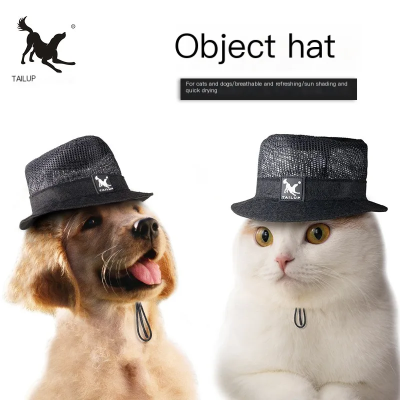 

Pet black top hat cat and dog breathable mesh headwear hat go out to pull the wind holiday dress