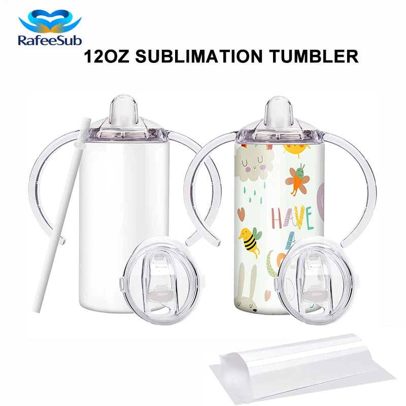 

12oz Stainless Steel Double Wall Vacuum Insulated Kids Straight White Sublimation Blank Sippy Cup Mug Tumbler with Handles