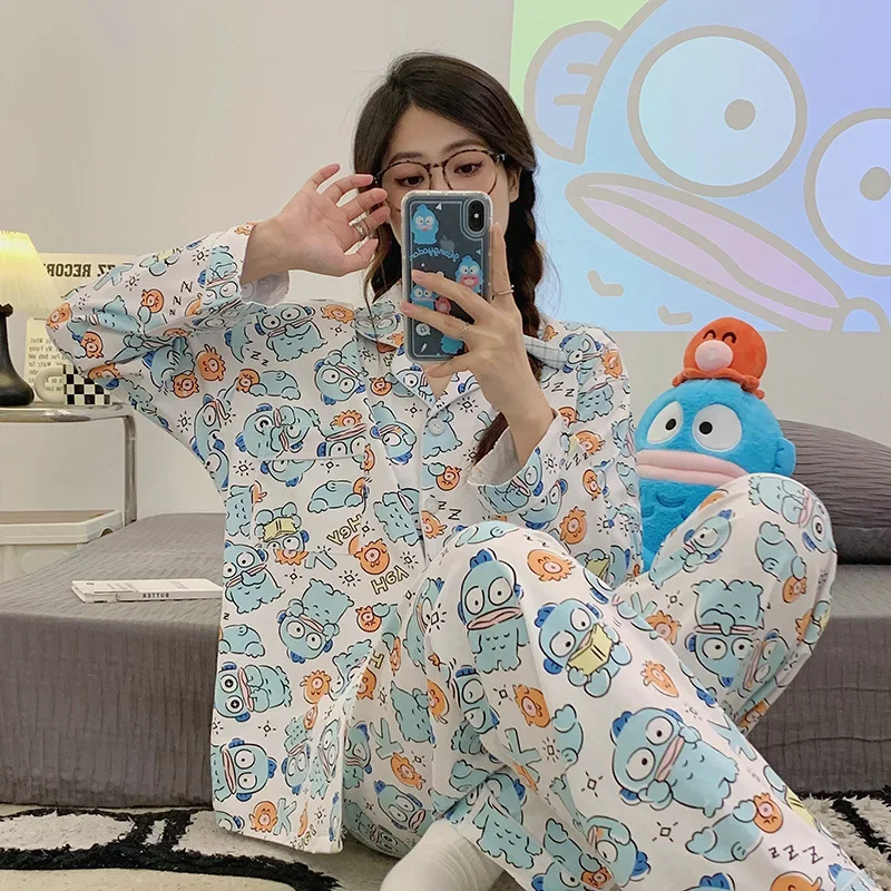 Sanrio Hanton весенне-осенние тонкие шелковые пижамы с длинными рукавами женские милые