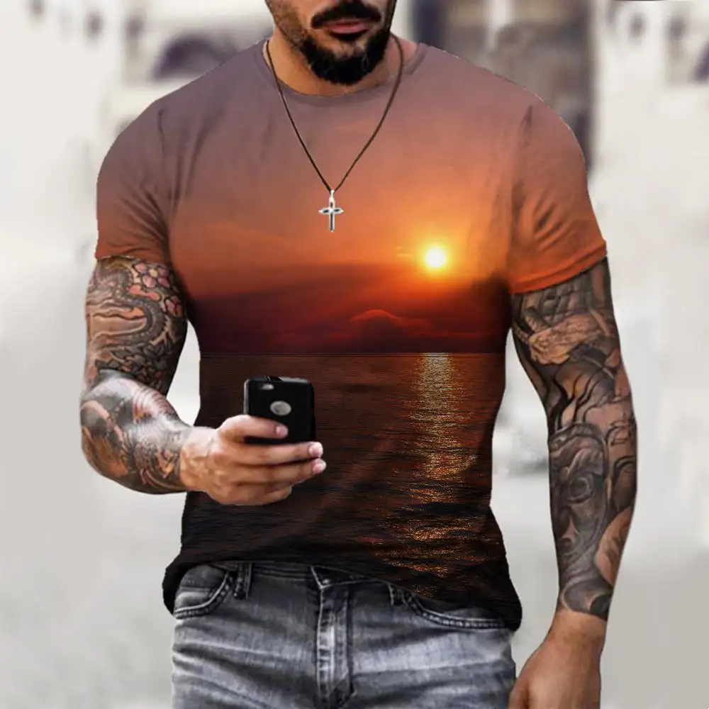 

3d Tshirt Sunrise T-shirt Men Day Spring Tshirt Printed Splendid Funny T shirts Daybreak T-shirts 3d Short Sleeve summer Printed