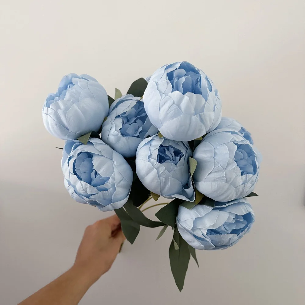 Искусственный шелковый букет пионов синего цвета
