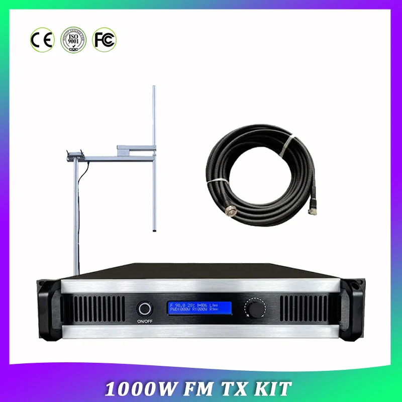 

1000W High Power FM Broadcast Radio Station Transmitter with Outdoor Antenna and cable kit