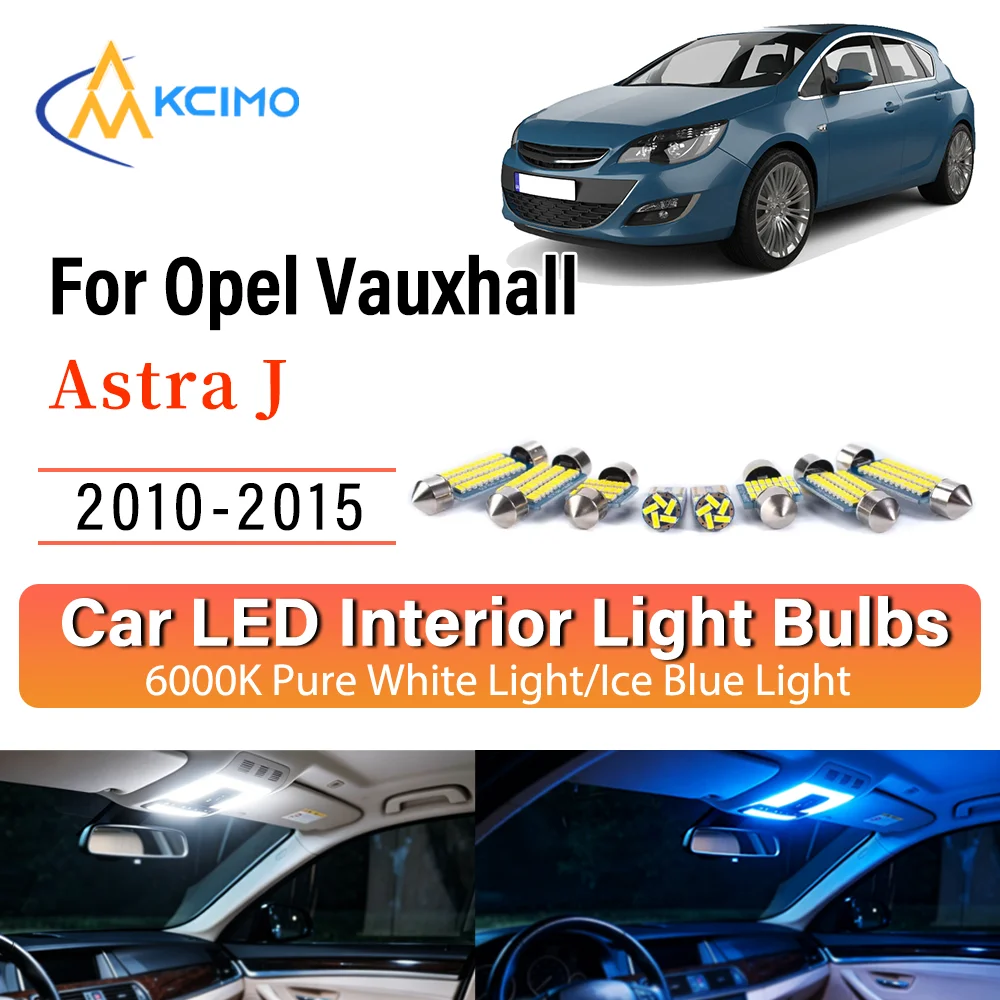 Фото Комплект светодиодных ламп для салона Opel Vauxhall Astra J 2010-2015: легкая установка, яркий белый/синий свет, для освещения салона, карты, дверей и зоны вокруг ног. №1