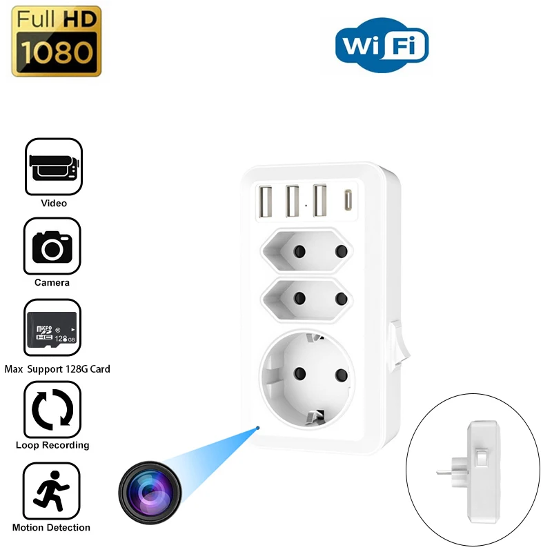 

EU Standard USB Sockets Adapter Camera Wifi Remote Monitoring Home Security Surveillance HD 1080P EU Plug Wireless IP Camera
