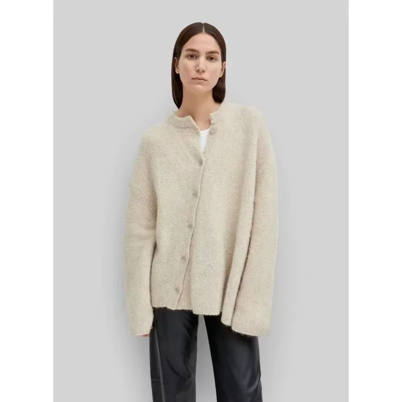 

Tot@me oblique buckle asymmetric mohair jumper women loose outer cardigan wool cashmere jacket autumn and winter tops