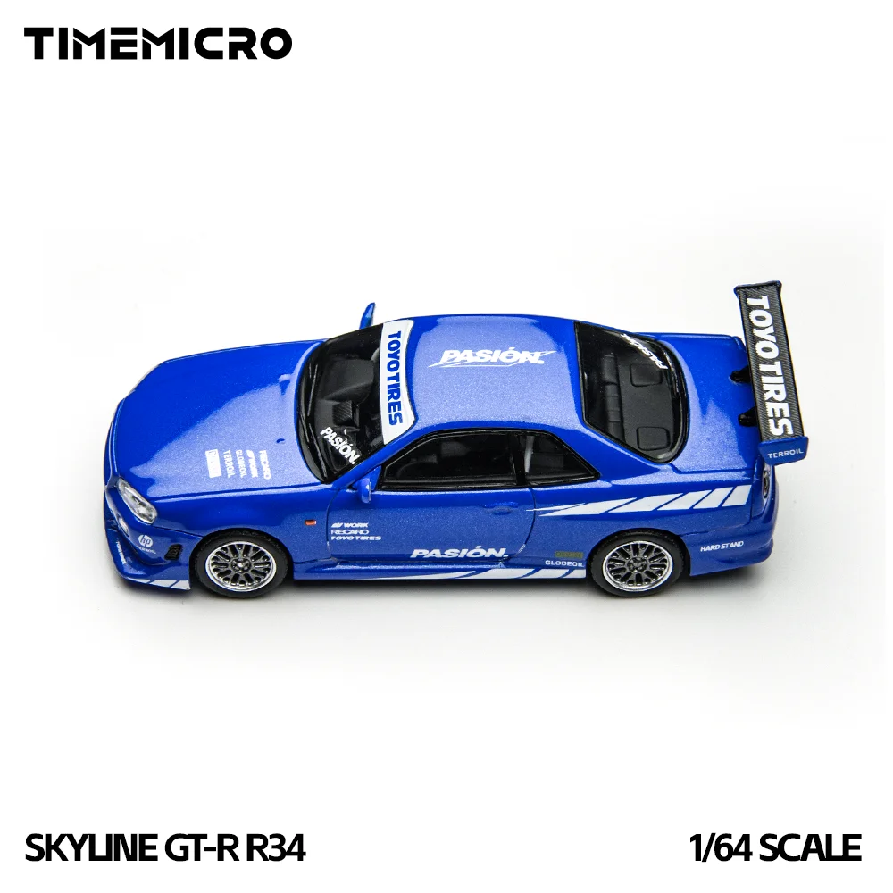 Фото Модель автомобиля TimeMicro1:64 Skyline GT-R R34, имитация, литая под давлением, цвет синий, для коллекции, демонстрации, подарок №2