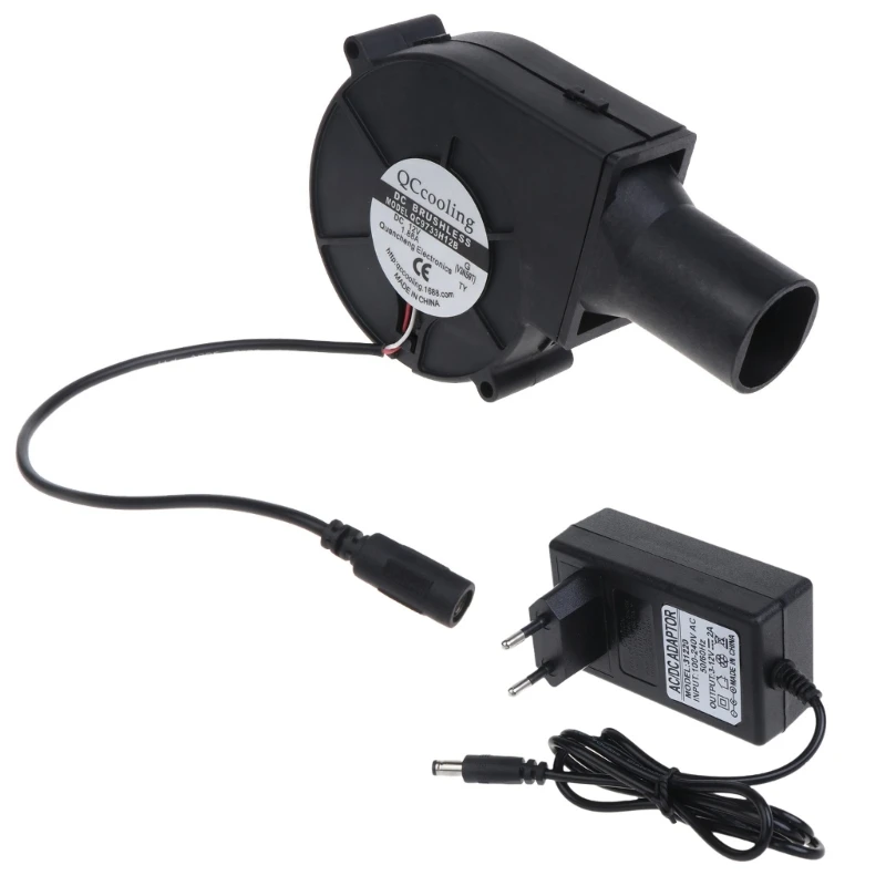 

EU Plug 12V BBQ Fan Cooking Blower with Speed Controllers BBQ Wood Stove Collectors Tube Speed Regulation Power Adapters