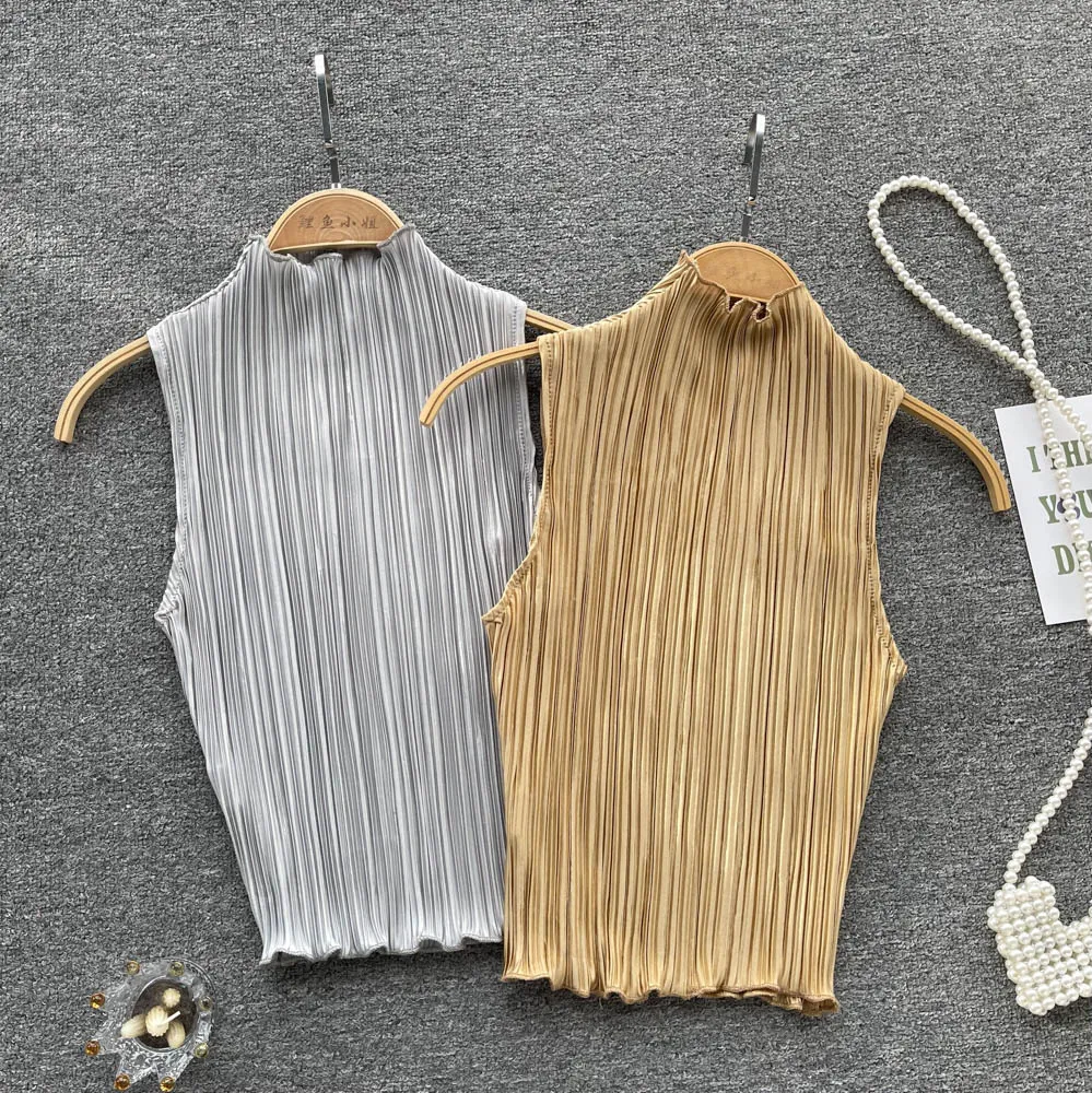 

Осенний Новый приталенный трикотажный свитер в стиле ретро с полувысоким воротником, женский свитер без рукавов с острыми девушками, нижня...