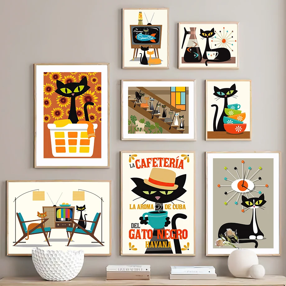 Знаменитая ТВ-дровая черная кошка настенная живопись на холсте Aroma de Cuba