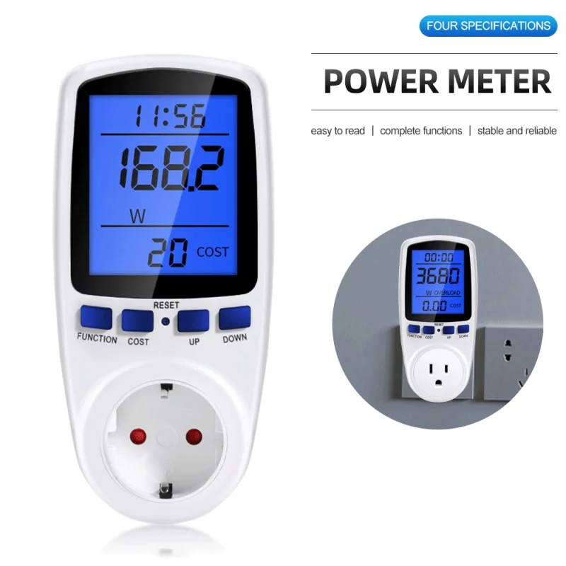 

220V 110V AC Power Digital LCD Wattmeter Meter Backlight Electricy Consumption Energy Meter EU Plug Power Kilowatt Wattage Meter