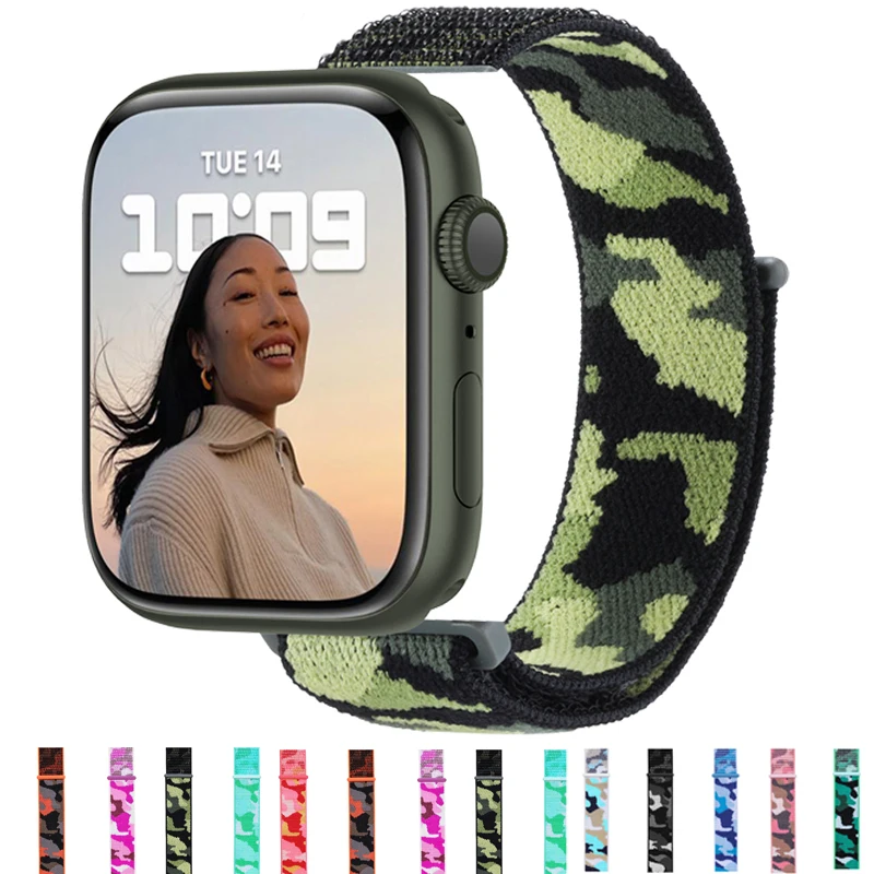 

Camouflage Nylon Strap For Apple Watch Band 49mm 45mm 44mm 42mm 41mm 40mm Watchband Bracelet For iwatch Series Ultra 8 7 SE 5 6