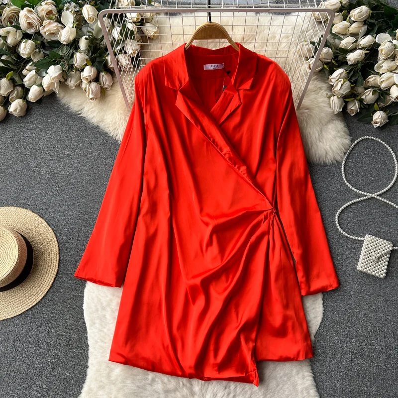 

Shirt Skirt Summer New Cross Button V-Neck Mid Length Shirt Dress Fashion
