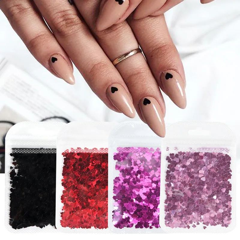 

Наклейки в виде сердечек с блестками на День святого Валентина, наклейки для ногтевого дизайна, патчи с блестками