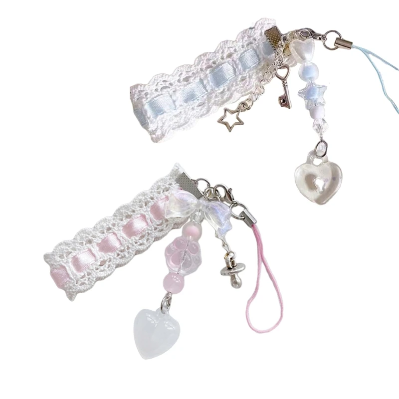 Стильный брелок для ключей модный с кружевной лентой подвеской в ​​виде сердца