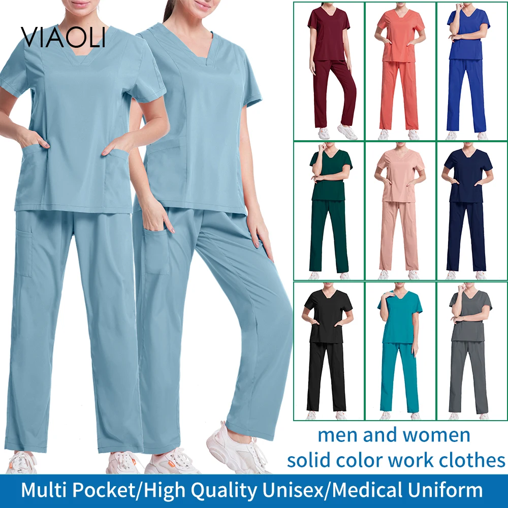 

Dentistry High Quality Hospital Nurse Workwear Pet Clinic Medical Uniform Scrubs Women Uniform Tops+pants Scrub Men's Overalls
