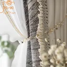 Светильник лые роскошные французские Ретро Серебристые шелковые жаккардовые шторы из искусственного шелка с кружевами светонепроницаемые шторы для гостиной и спальни с отделкой