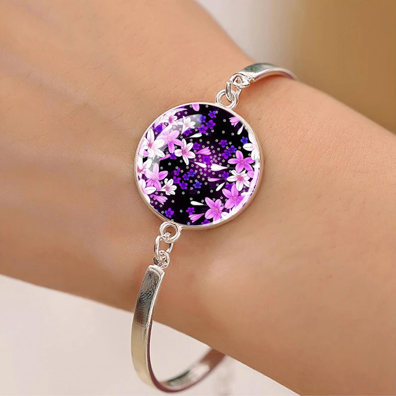 

Fashion Adjustable Women Flower Bracelet Silver Color Glass Dome Creative Floral Bracelet for Women Jewelry Gift for Girl Lover