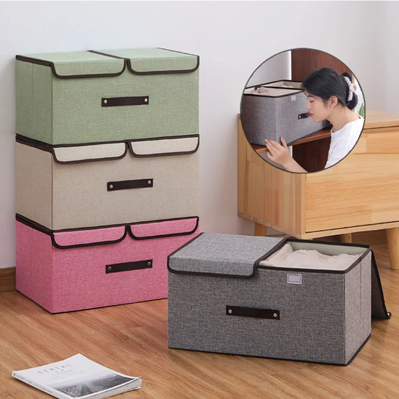 

Plus Size Storage Bin with Lid Fabric Organizer Box Handle Foldable Basket for Book Clothes Toy Nursery Bedroom Closet
