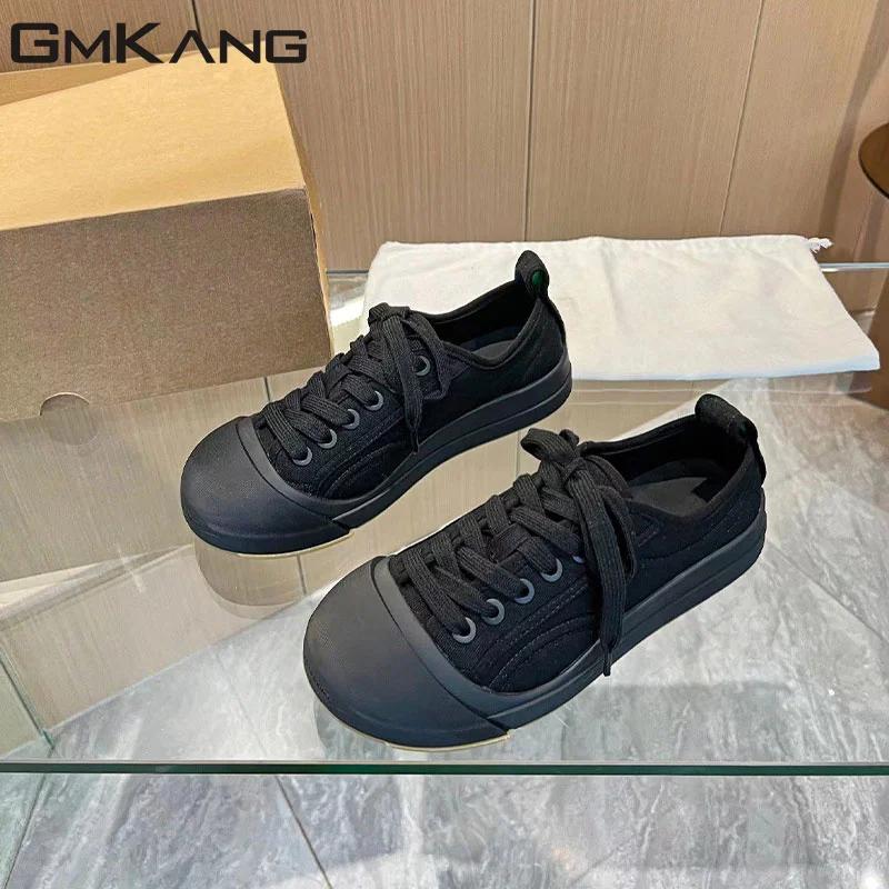 Casual Sneakers Women And Men Lace Up Round Toe Black White Shoes Woman Leisure Flat Sports Shoes Woman Zapatillas Mujer