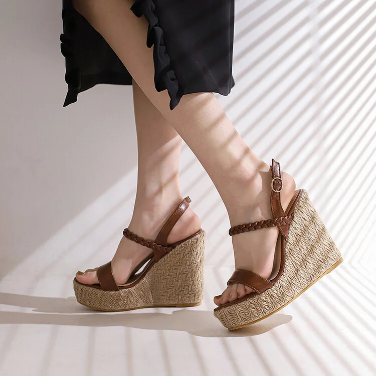 

2023 High Heels Platform Women Sandals Wedge Straw Sandal Summer Big Size 43 Rome Sandal Casual Comfort Walking Shoes