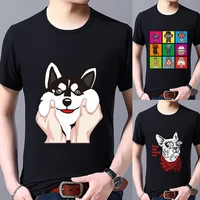 men fashion casual 2022 tops dog print t shirt casual black tee all match personality soft round neck mens shirt