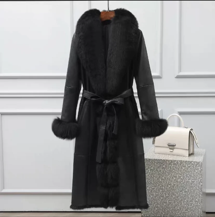 Winter Women Genuine Leather Coat With Real Fox Fur Collar Real Rabbit Skin Fur Jackets Thick Warm Female Outerwear Streetwear enlarge