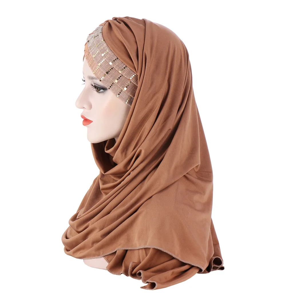 Muslim Women Khimar Sequin Decor Cross Forehead Scarf for Muslim Women Headwrap Ramadan Islamic Clothing