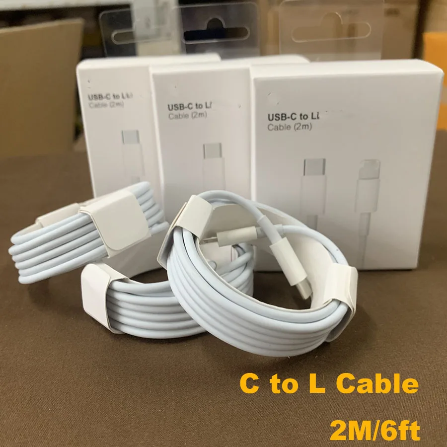 

10pcs/lot Geniune Quality USB C Fast Charging Cable for iPhone 13 12 11 Pro Max XS XR 8 Pin To Type C with Original Box 2m/6FT