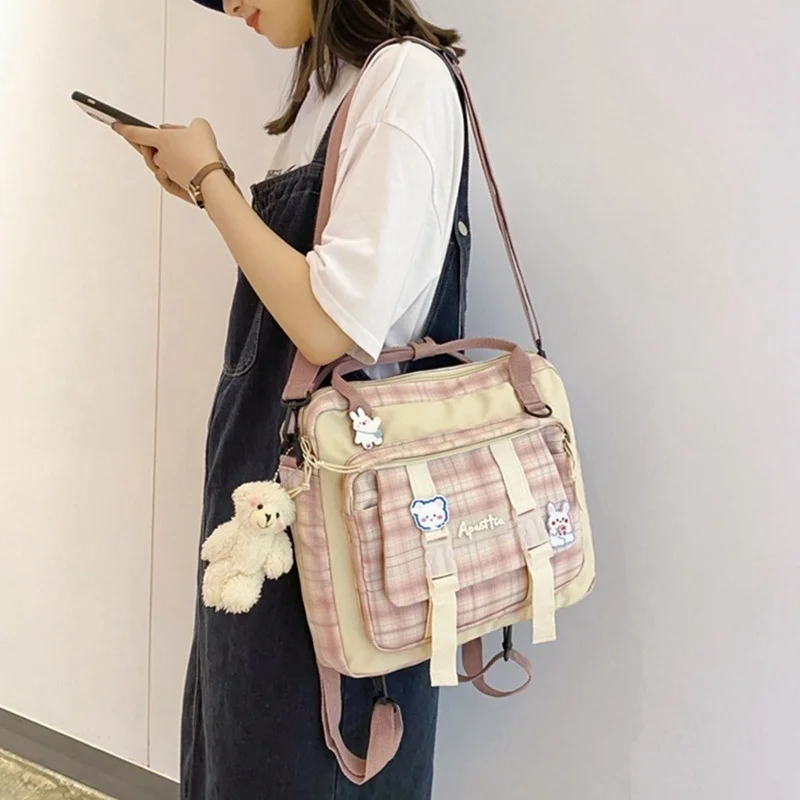 

Cute Backpack with Bear Plush Pin Ahetic Backpacks Japanese School Handbag Ita Bag Back to School Daypack Travel Bag