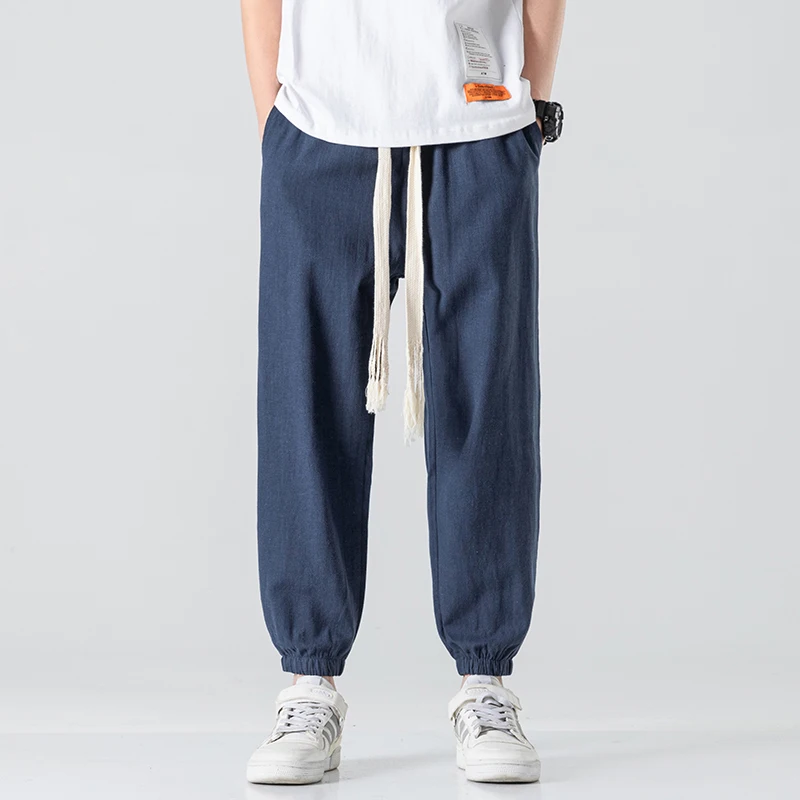 Comfortable Linen Jogger Pants Retro Harem Cropped Pants Men's Plus Size Sports Pants Men's Contrast Color Casual Pants