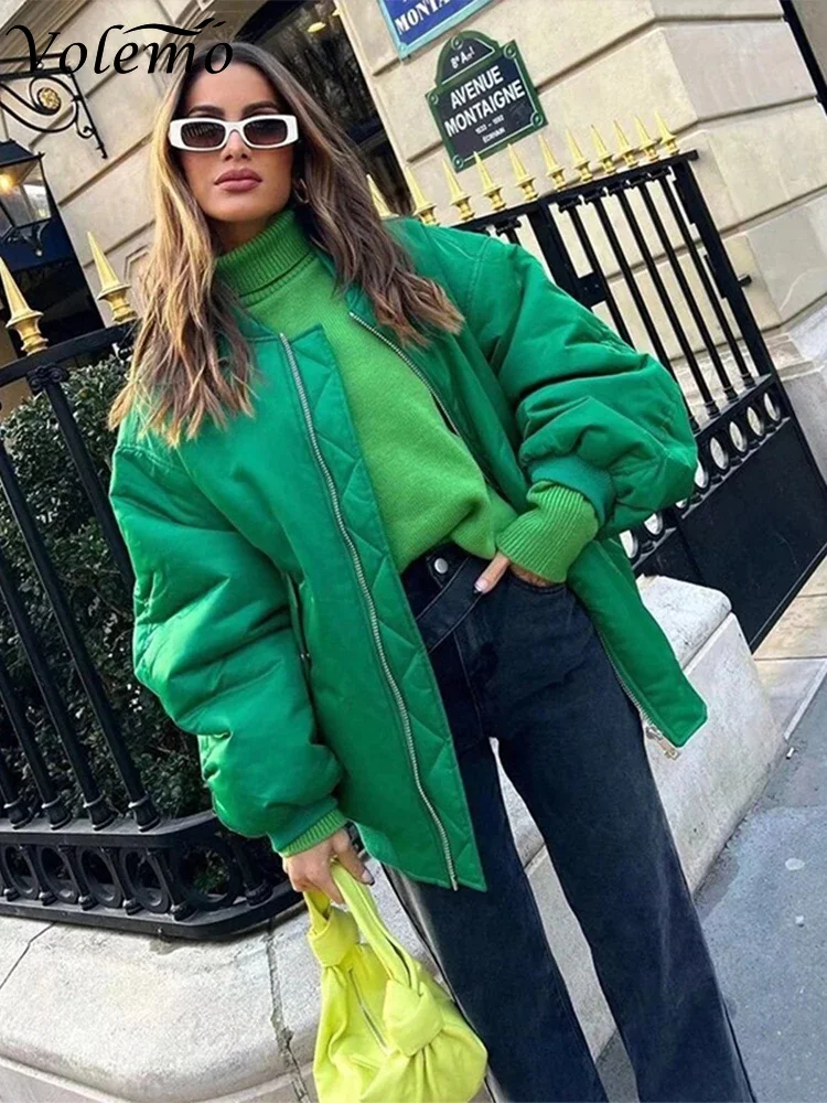 Women Casual Solid Pocket Bomber Jacket Female Loose Commuter Cotton Clothing Coat 2022 Autumn Fashion Chic Warm Parka Outwear