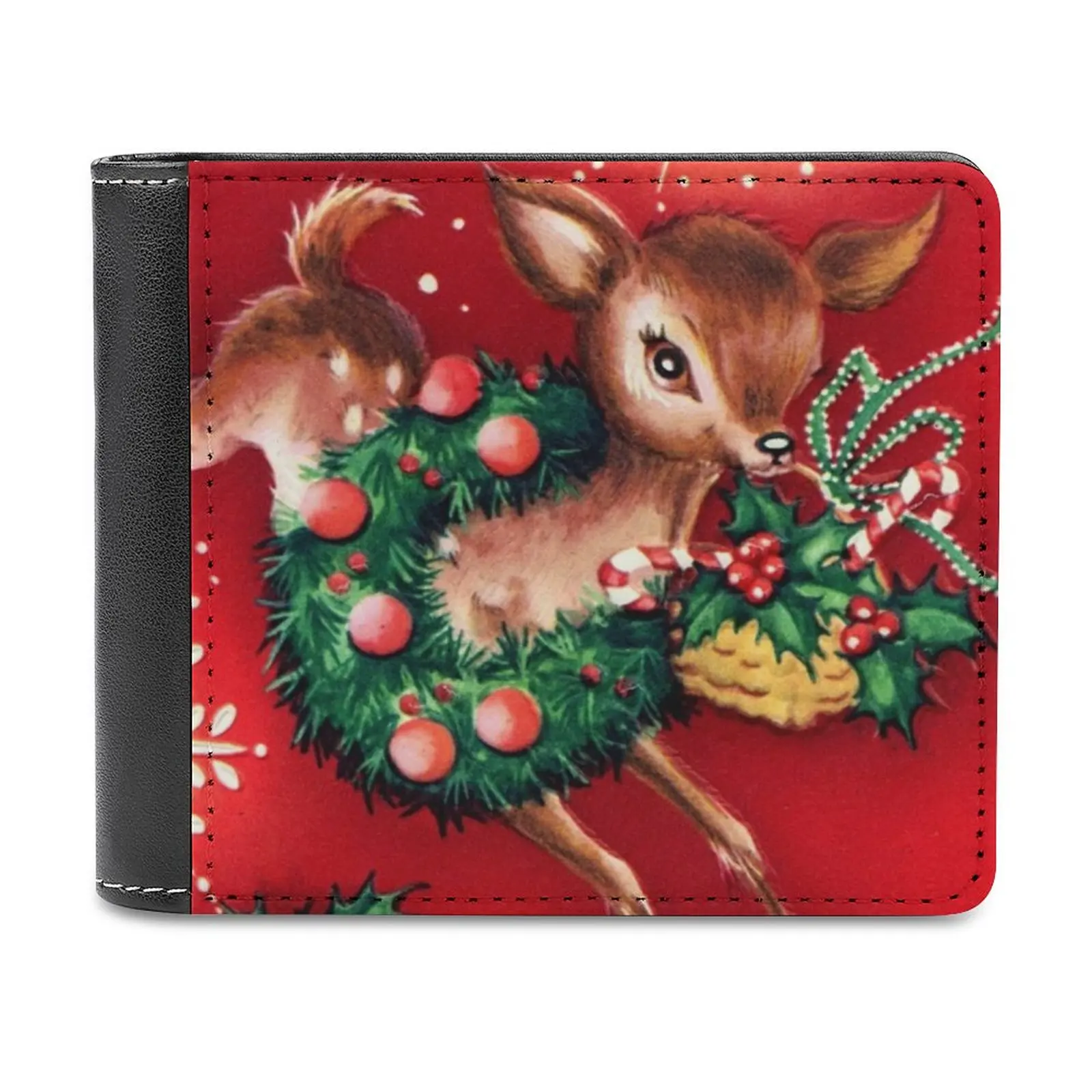 

Vintage Christmas Reindeer Leather Wallet Short Slim Male Purses Money Credit Card Holders Men Wallet Vintage Christmas