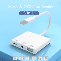 3 in 1 adapter lighting to usb 3 5mm headphone jack audio sound card for iphone 13 12 11 x xr 8 8 plus data transfer convertor