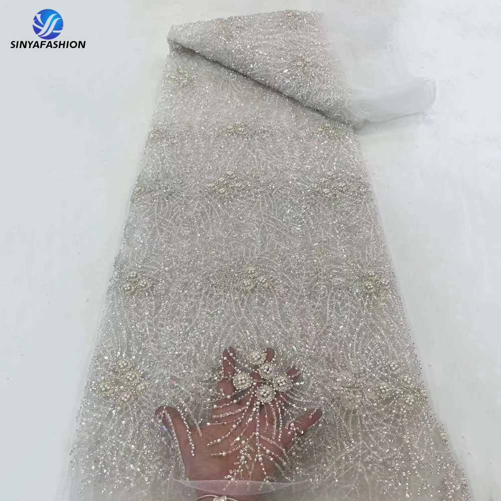 

Sinya African Heavy Beaded Lace Wholesale Sequin Lace Dresses Luxury Bridal Lace Fabrics For Women Glitter Fabric