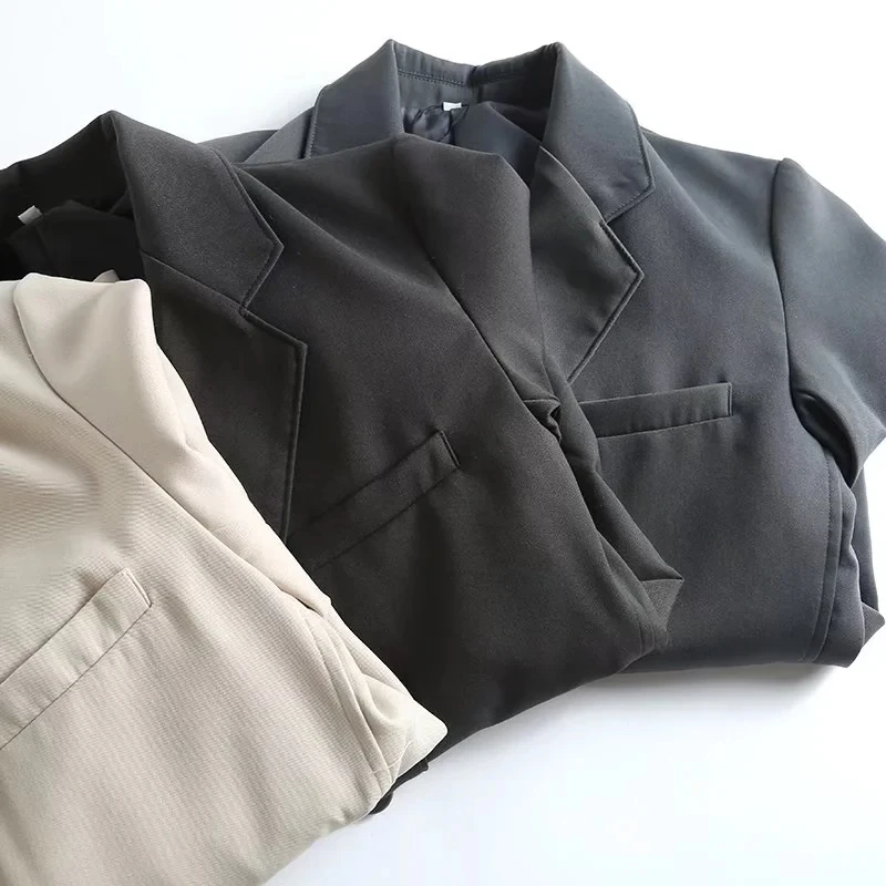 Maxdutti England Style Fashion Simple Office Lady Loose Single Breasted Boyfriend Casual Blazers Women Jacket Tops