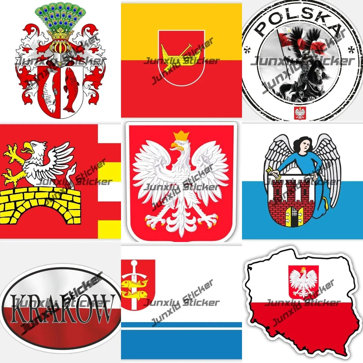 

Poland Coat of Arms Polish Pride Eagle Vinyl Sticker Szczecinek Torun City Poland Polska Decal for Car Phone Laptop Waterproof