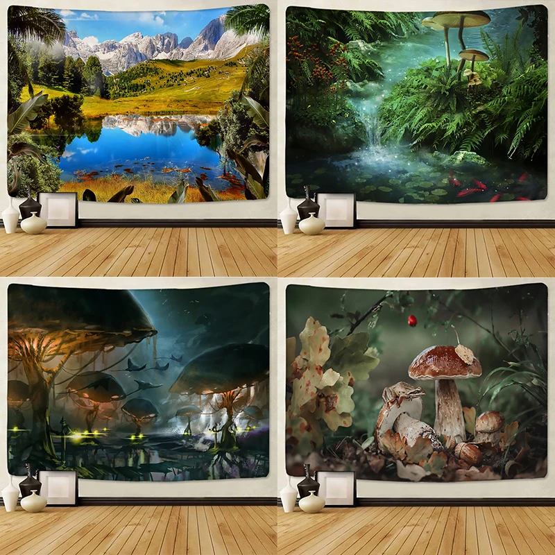 

Customizable Forest Mountains Tapestry Psychedelic Ocean Jellyfish Art Wall Hanging Tapestry for Living Room Home Dormitory