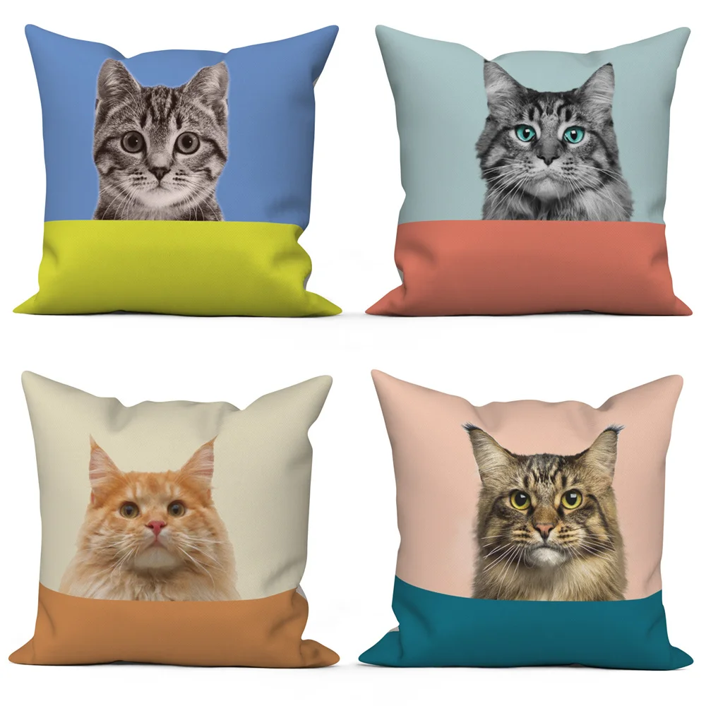 

Cat Pictures Contrast Color Decorative Pillowcase for Sofa Cushion Cover Polyester Throw Pillow Case Home Car Office Decor