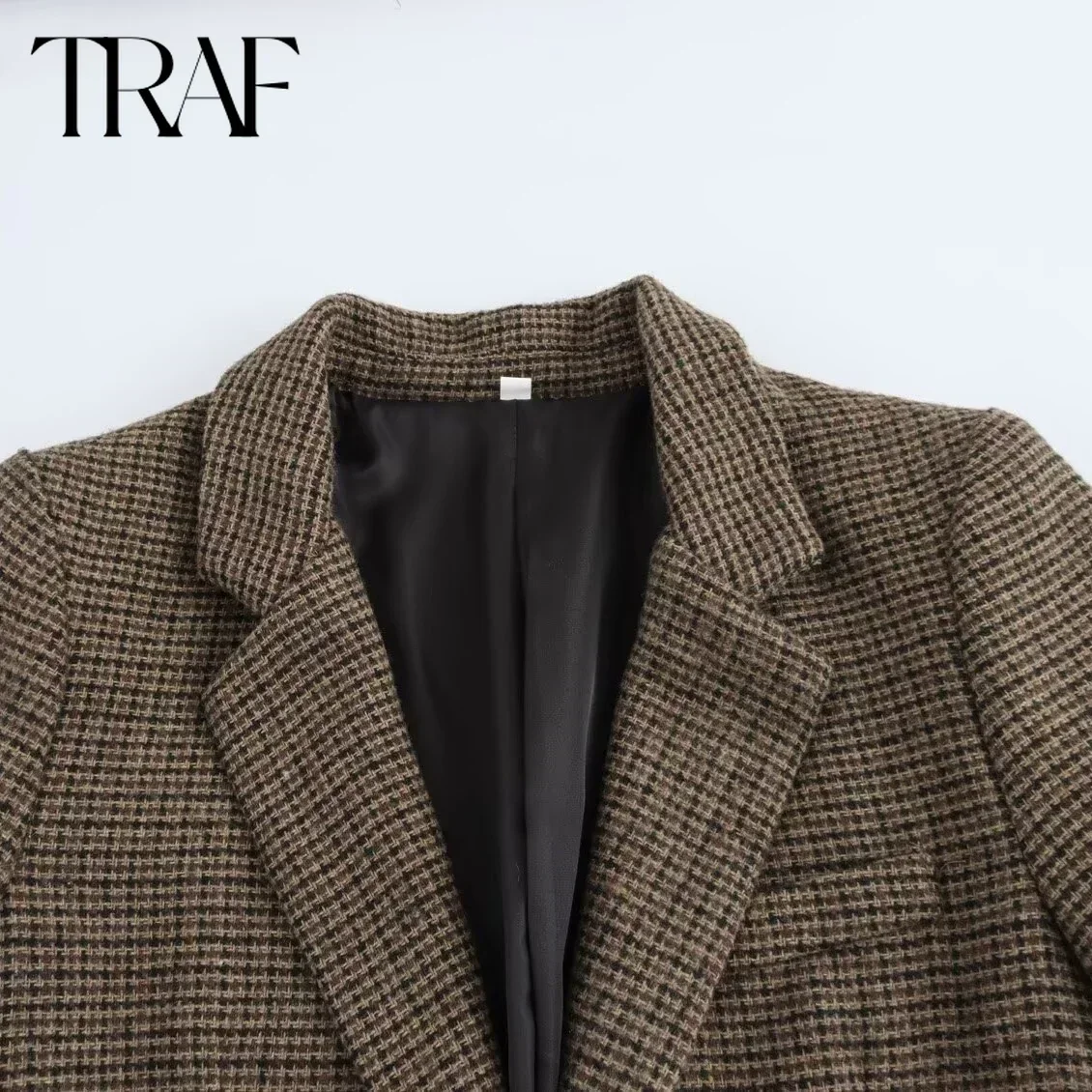 TRAF шерстяные блейзеры для женщин мода 2024 осень-зима новый клетчатый однобортный