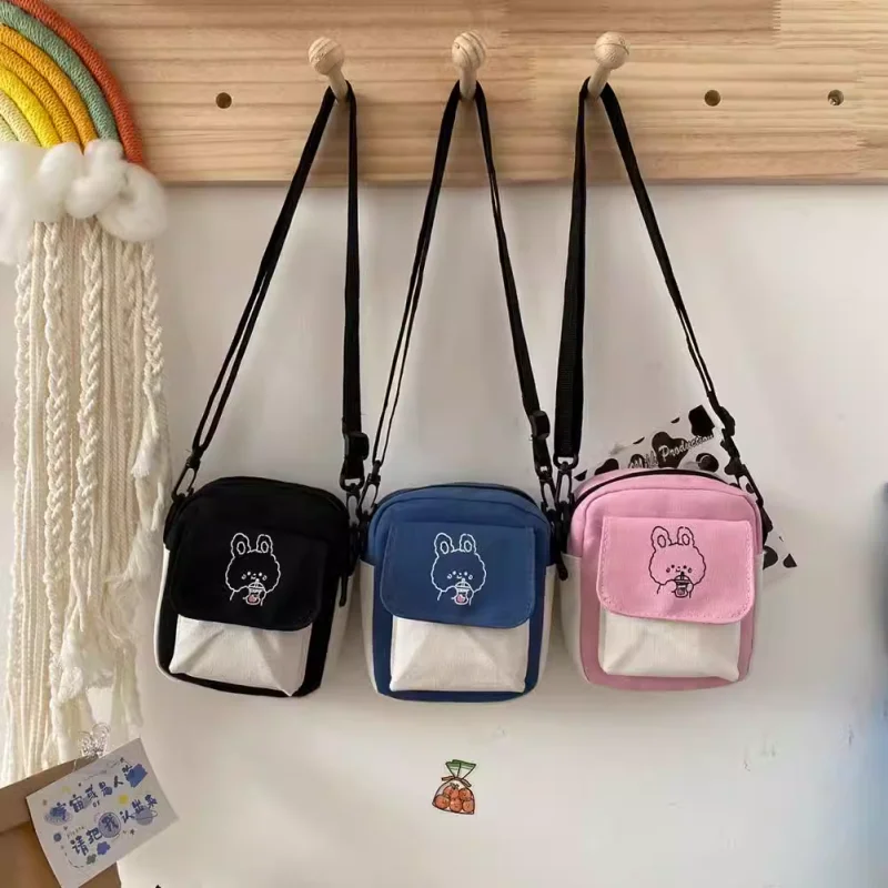 

Cute Crossbody Bag Canvas Material Small Rabbit Cartoon Multi-pocket Design Bag Large Capacity Girl Student Fashion Shoulder Bag