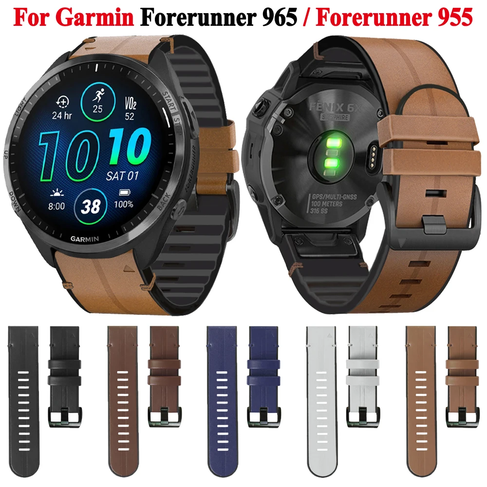 

Silicone Leather Strap For Garmin S62 Forerunner 965 955 Solar 945 935 Epix 2 Watchband 26mm 22mm Quickfit Bracelet Wristband
